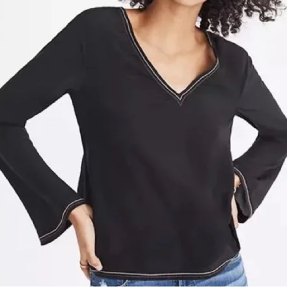 Madewell Black Long Sleeve V-Neck Top